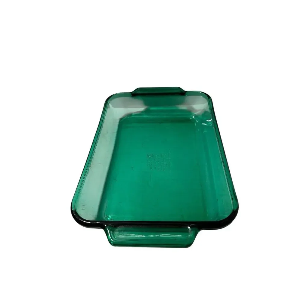 Vintage Anchor Ovenware Emerald Green Rectangle Baking Dish 8x11.5x2- 2 QT Rare